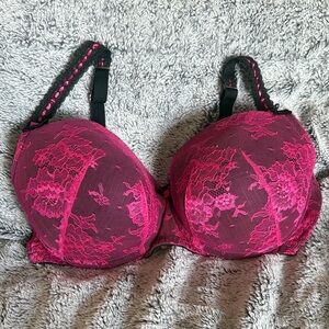 Cacique Bra Elegant Pink Black Floral Lace Boost Balconette 40 DDD